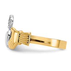 14k Two-tone Polished Claddagh Ring - 6