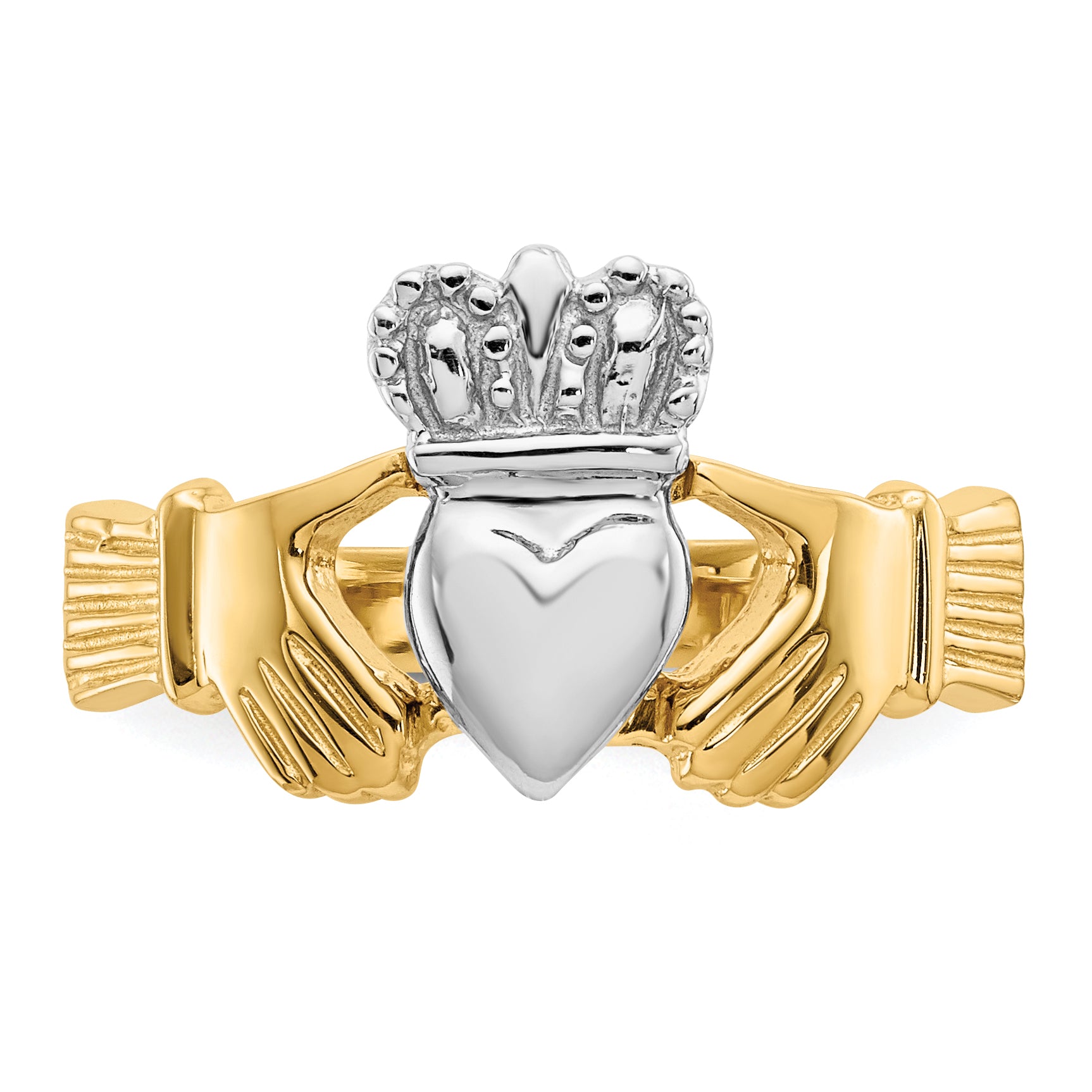 14k Two-tone Polished Claddagh Ring - 6