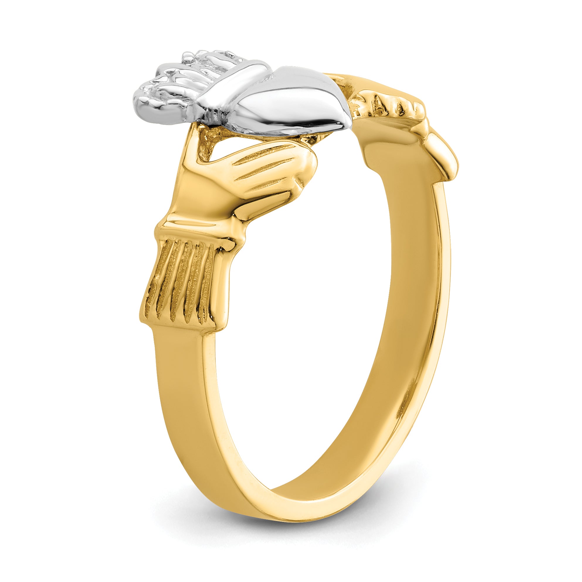 14k Two-tone Polished Claddagh Ring - 6