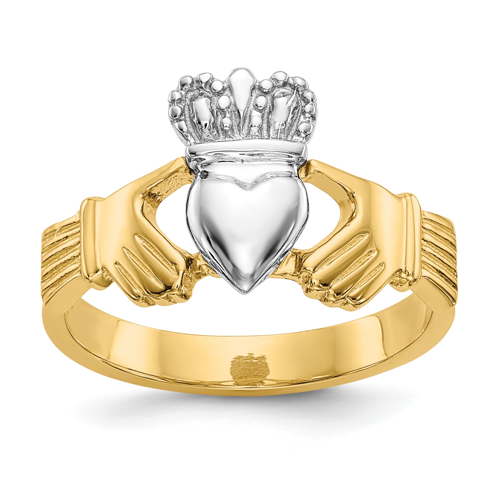 14k Two-tone Polished Claddagh Ring Main image