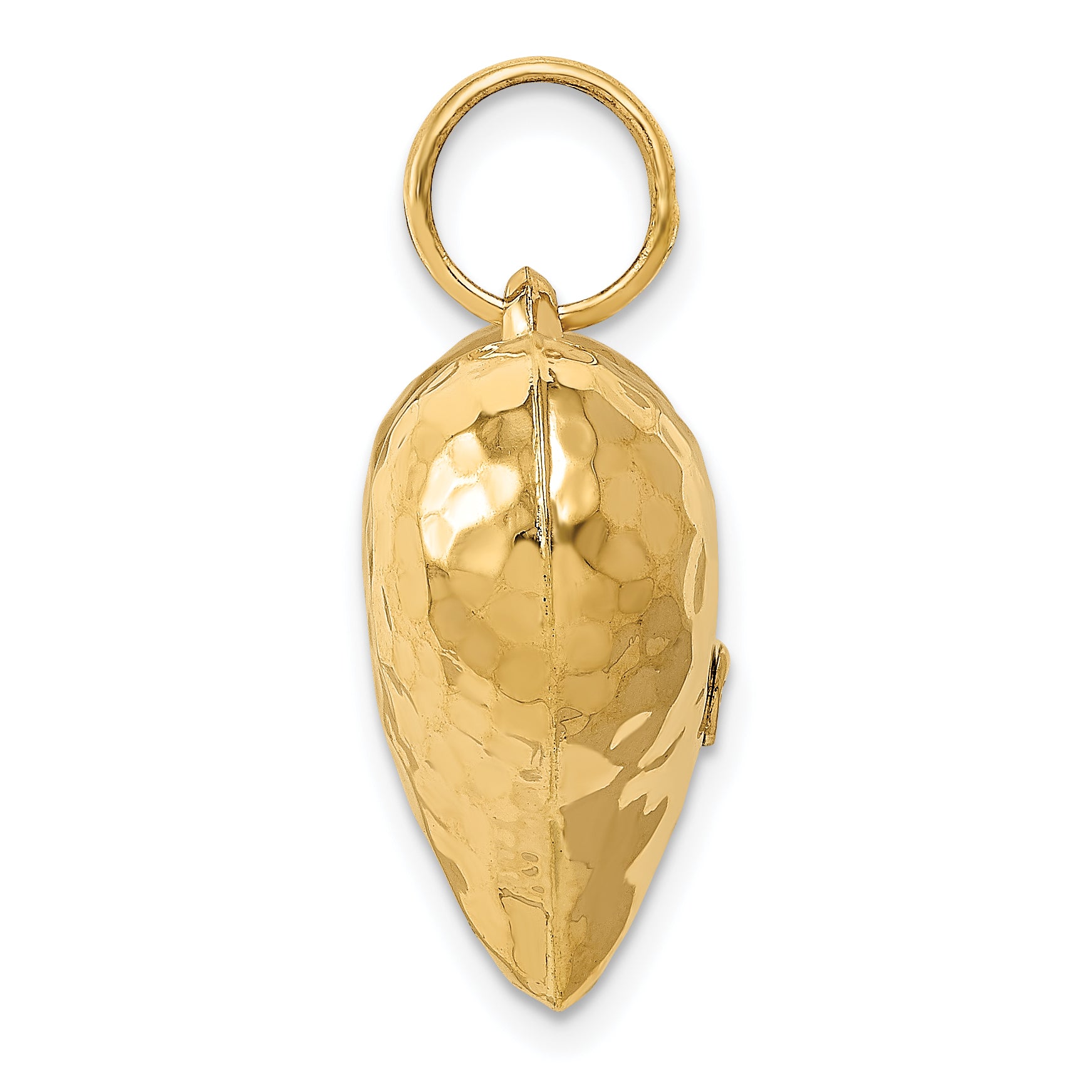 14K Gold 3D Heart Pendant with Polished & Hammered Finish