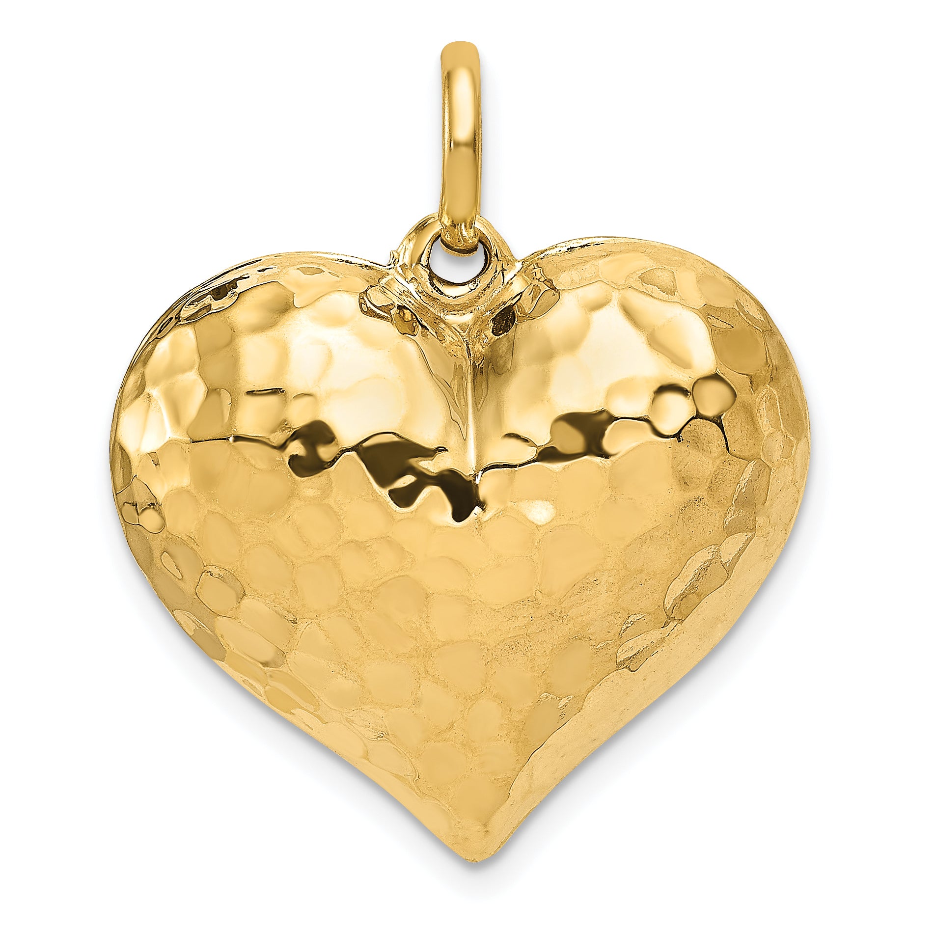 14K Polished and Hammered 3-D Heart Pendant Main image