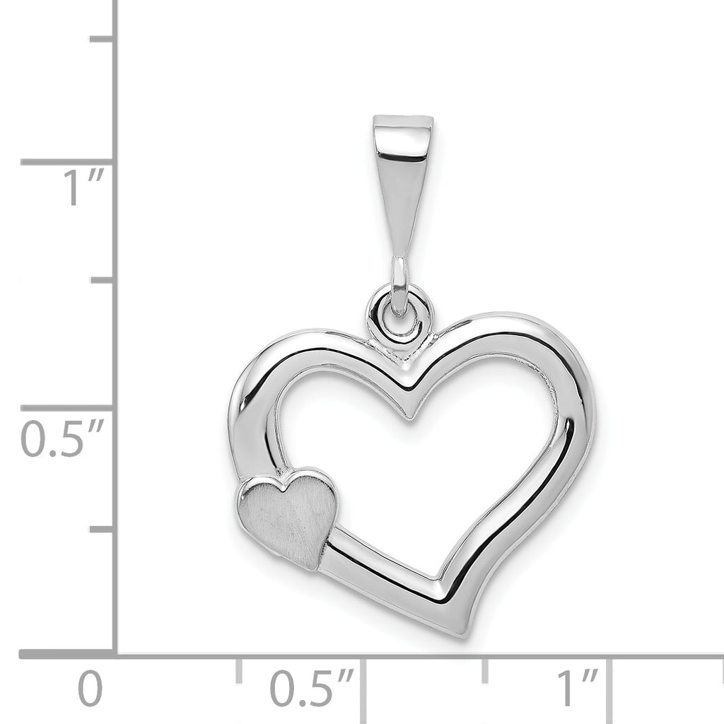 14K White Gold 3D Heart Pendant with Satin Polished Finish