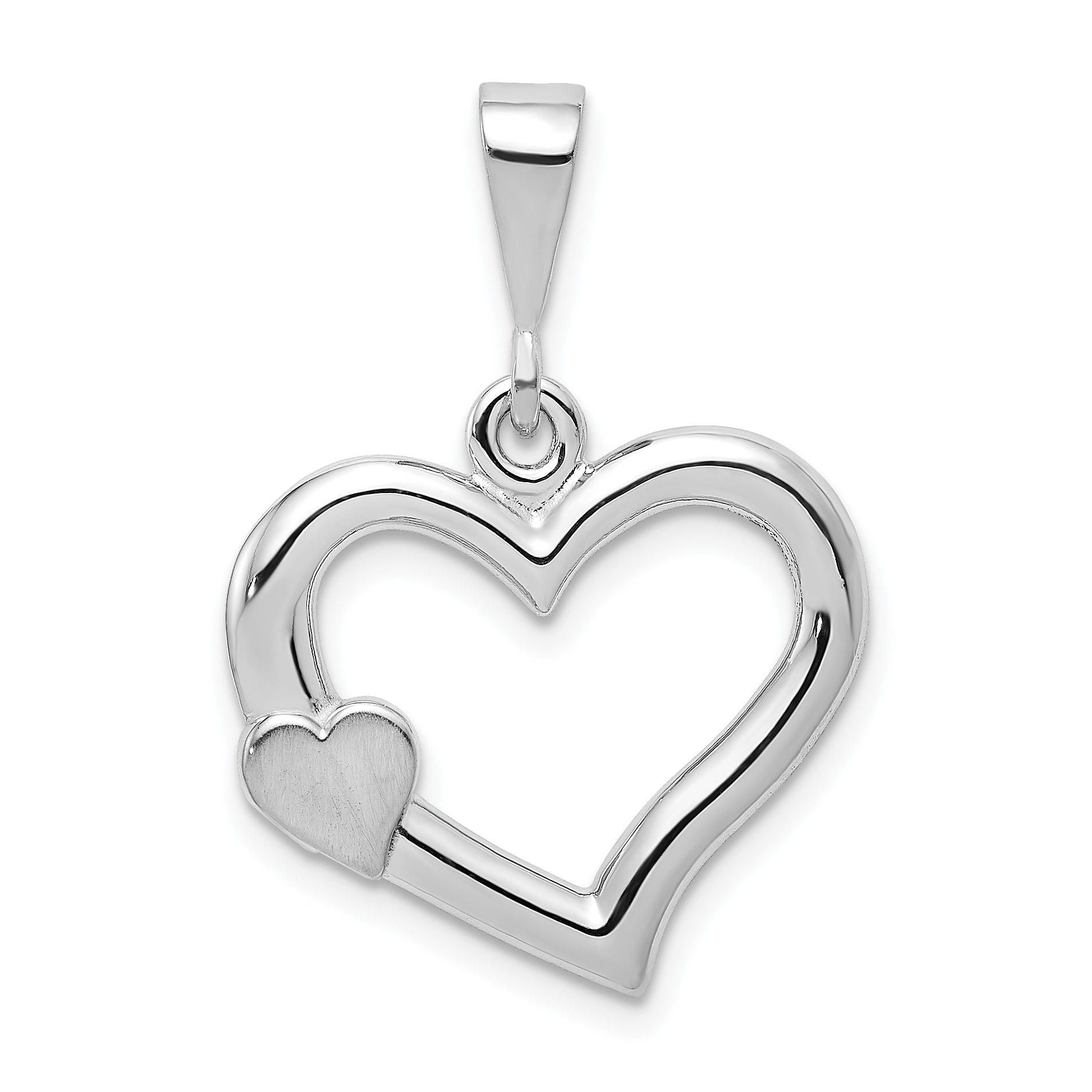 14k White Gold Solid Satin Polished Fancy 3D Heart Pendant Main image