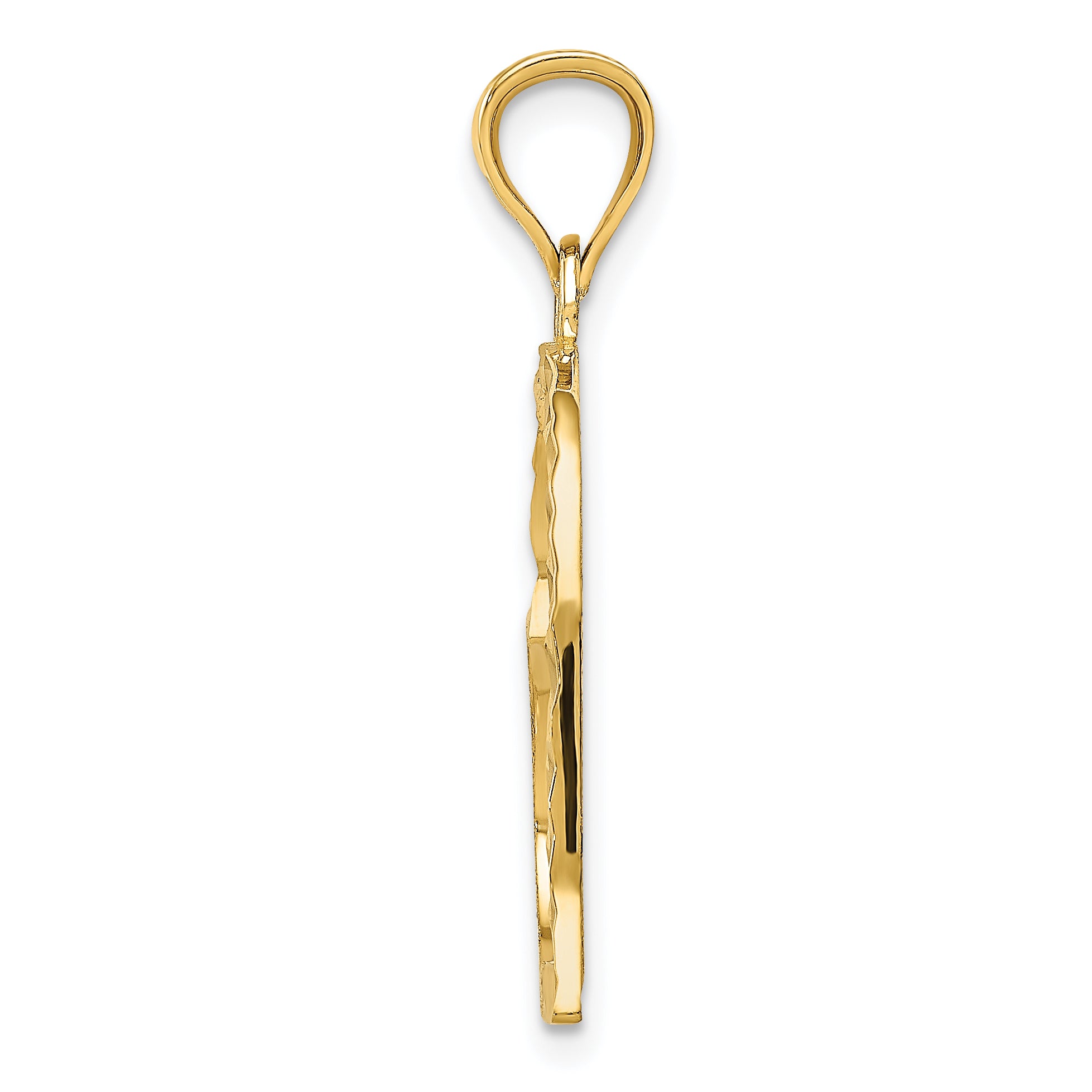 14K Gold Satin Diamond-Cut Crooked Heart Pendant  Elegant, Textured Design