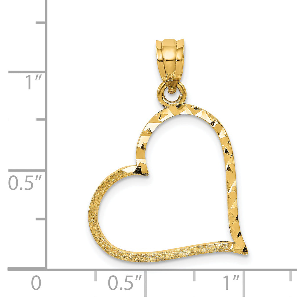 14K Gold Satin Diamond-Cut Crooked Heart Pendant  Elegant, Textured Design