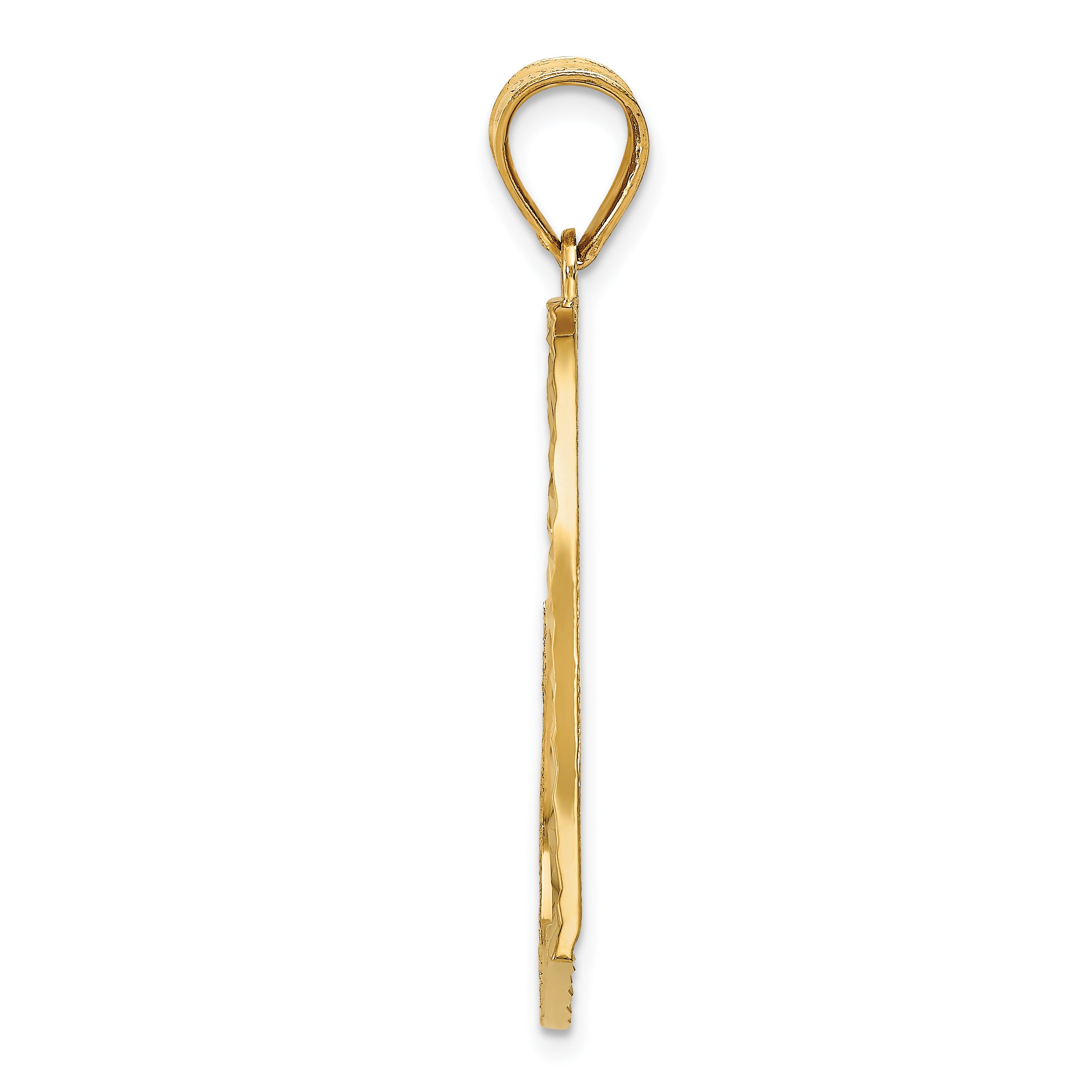 14K Gold Satin Diamond-Cut Crooked Heart Pendant with Polished Finish