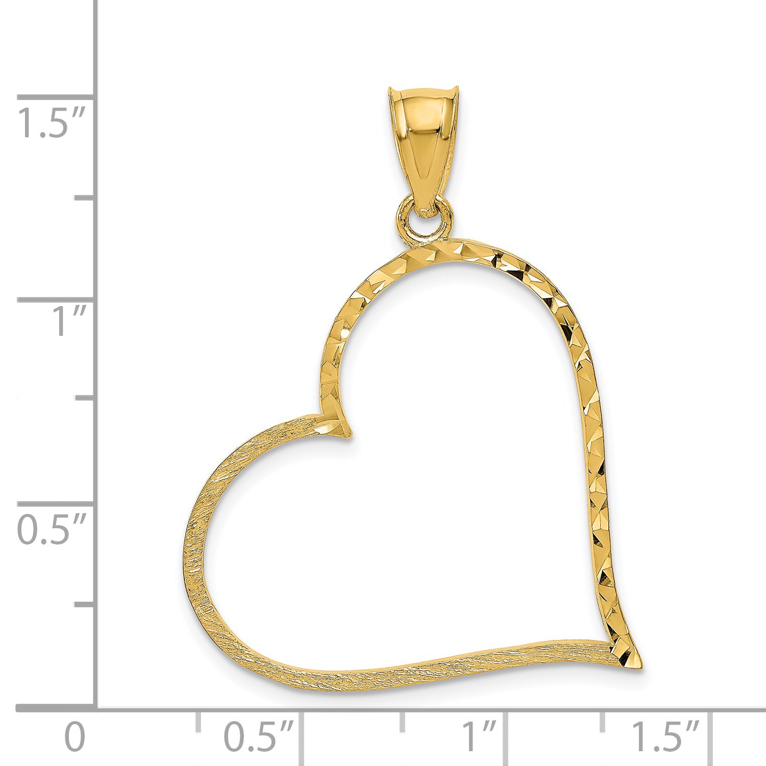 14K Gold Satin Diamond-Cut Crooked Heart Pendant with Polished Finish