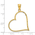14K Gold Satin Diamond-Cut Crooked Heart Pendant with Polished Finish