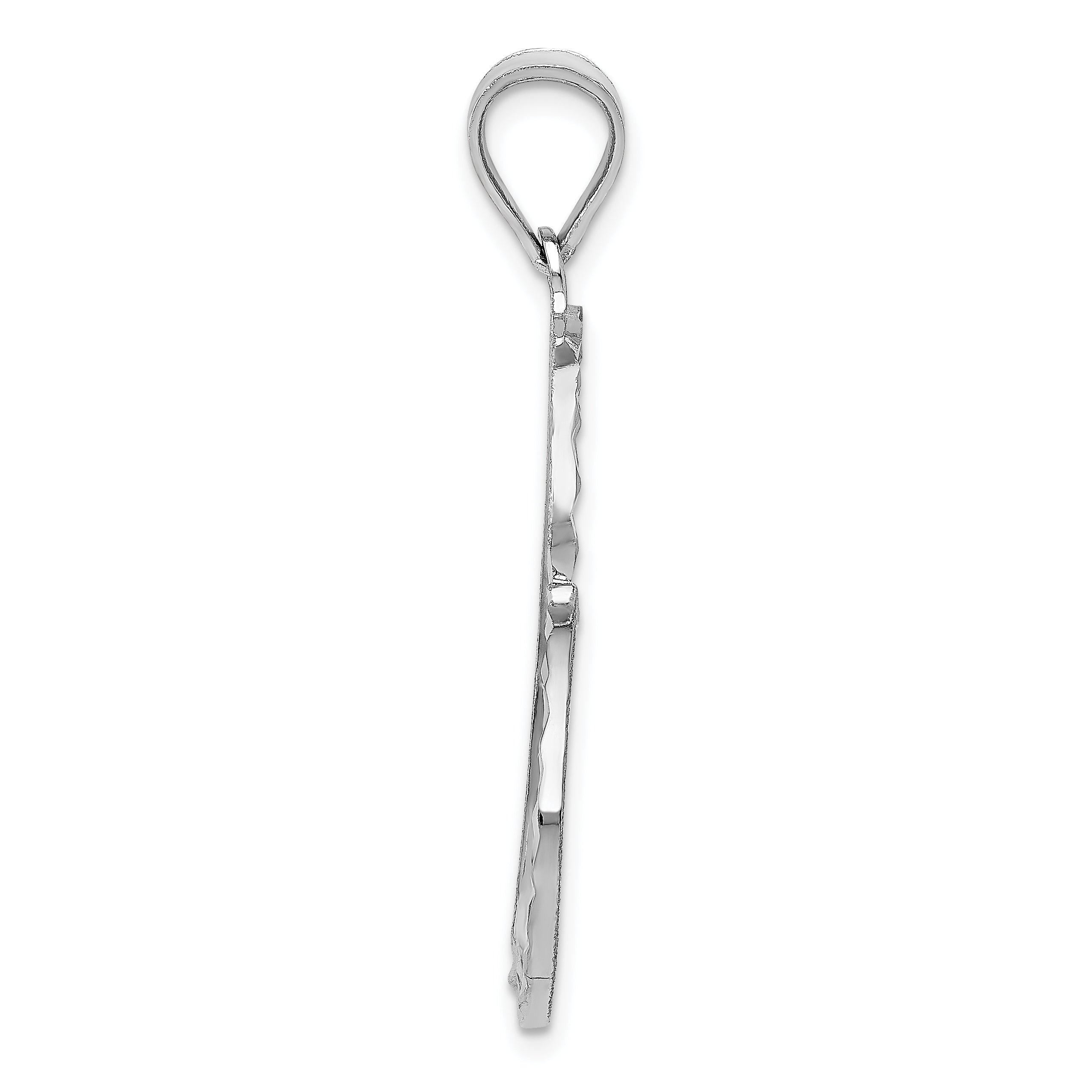 14K White Gold Diamond-Cut Reversible Heart Pendant Polished Finish