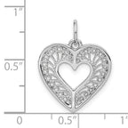 14K White Gold Filigree Heart Charm with Diamond-Cut Design Elegant and Polished