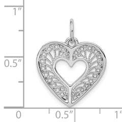14K White Gold Filigree Heart Charm with Diamond-Cut Design Elegant and Polished