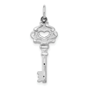 Heart Key Charm in 14K White Gold, 30mm Diamond-Cut - Sophia Jewelers