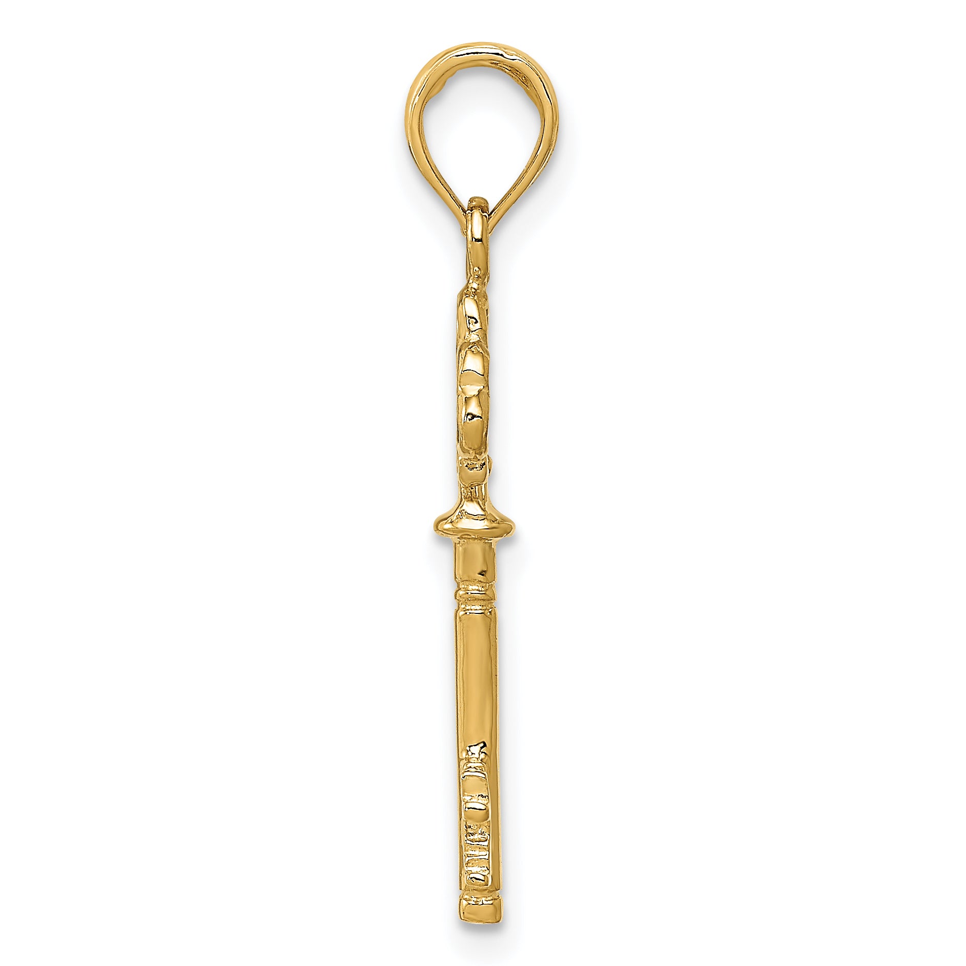 14K Gold Polished 3D Hearts Key Charm Elegant Casted Design