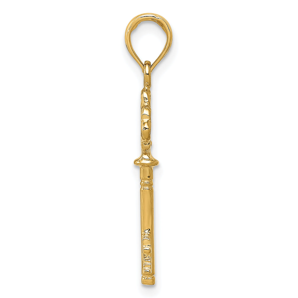 14K Gold Polished 3D Hearts Key Charm Elegant Casted Design