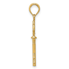 14K Gold Polished 3D Hearts Key Charm Elegant Casted Design