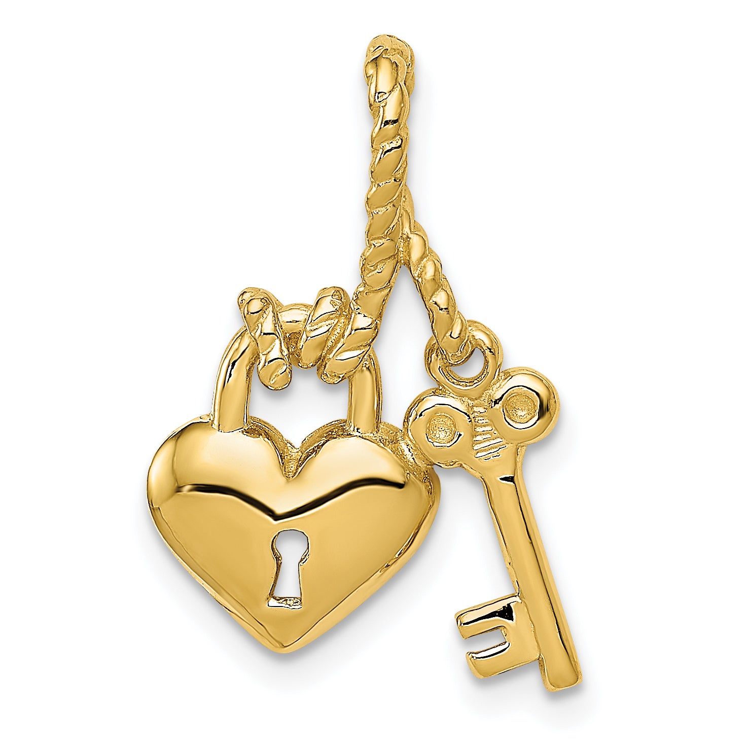 14K Polished Key Tied to Heart Lock Charm Main image