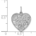 14K White Gold DADDYS LITTLE GIRL Heart Charm with Polished Rhodium Finish