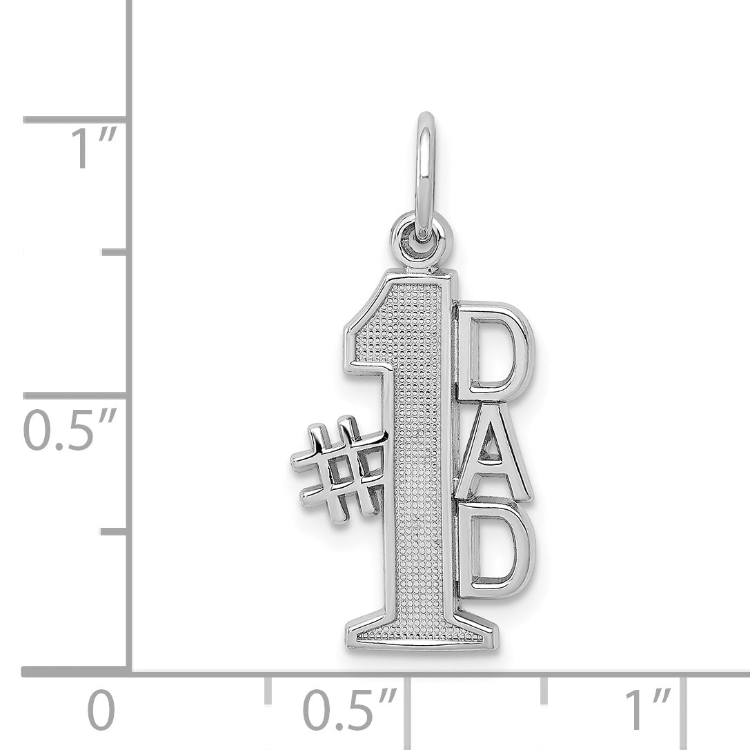 14K White Gold #1 DAD Polished Charm with Rhodium Plating for Men