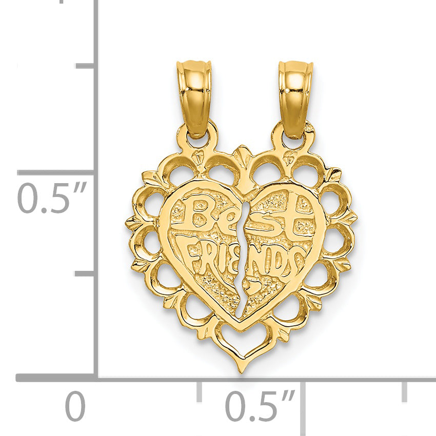 14k Polished BEST FRIEND 2 Piece Break-Apart Heart Charm