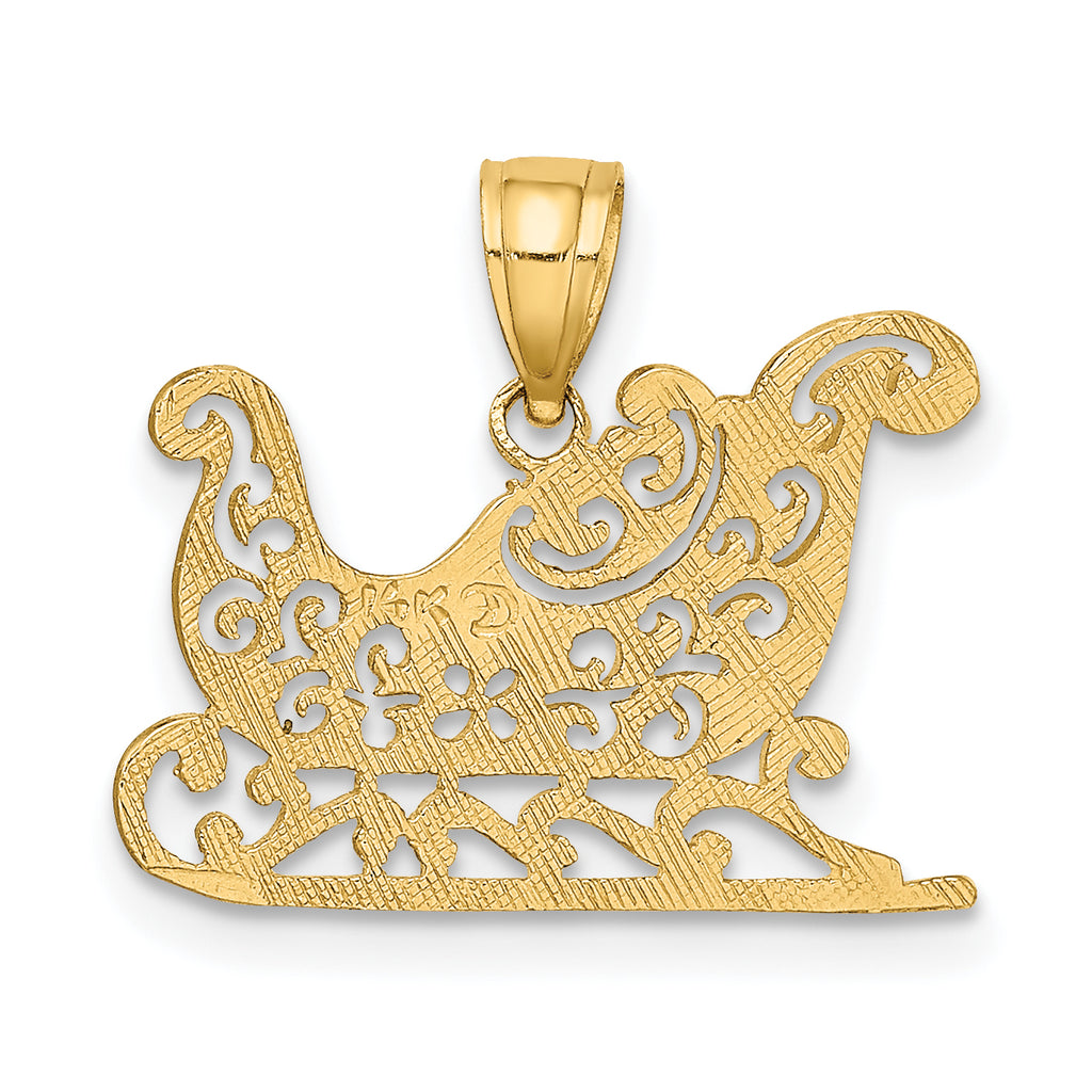 14K Gold Polished Sleigh Charm with Flat Back Elegant Holiday Design