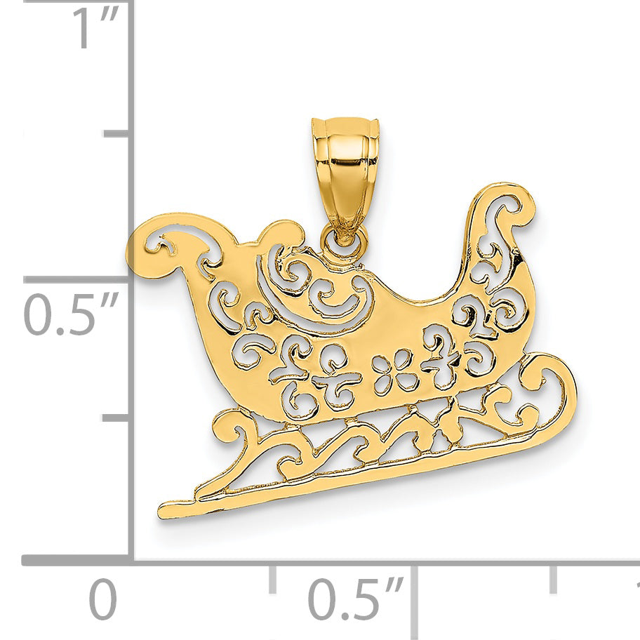14K Gold Polished Sleigh Charm with Flat Back Elegant Holiday Design