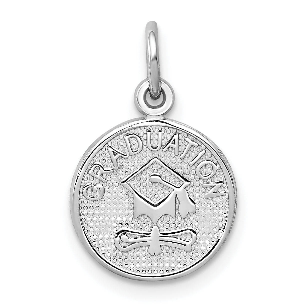 14k White Gold Polished GRADUATION Disc Charm Main image