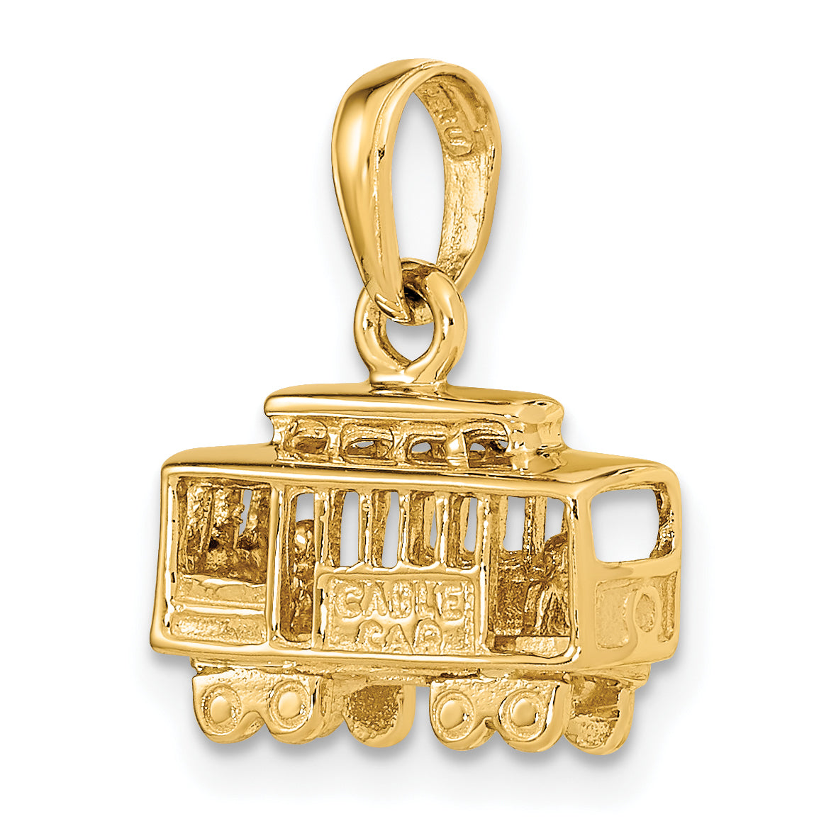 14K Gold 3D Trolley Car Pendant with Polished Finish