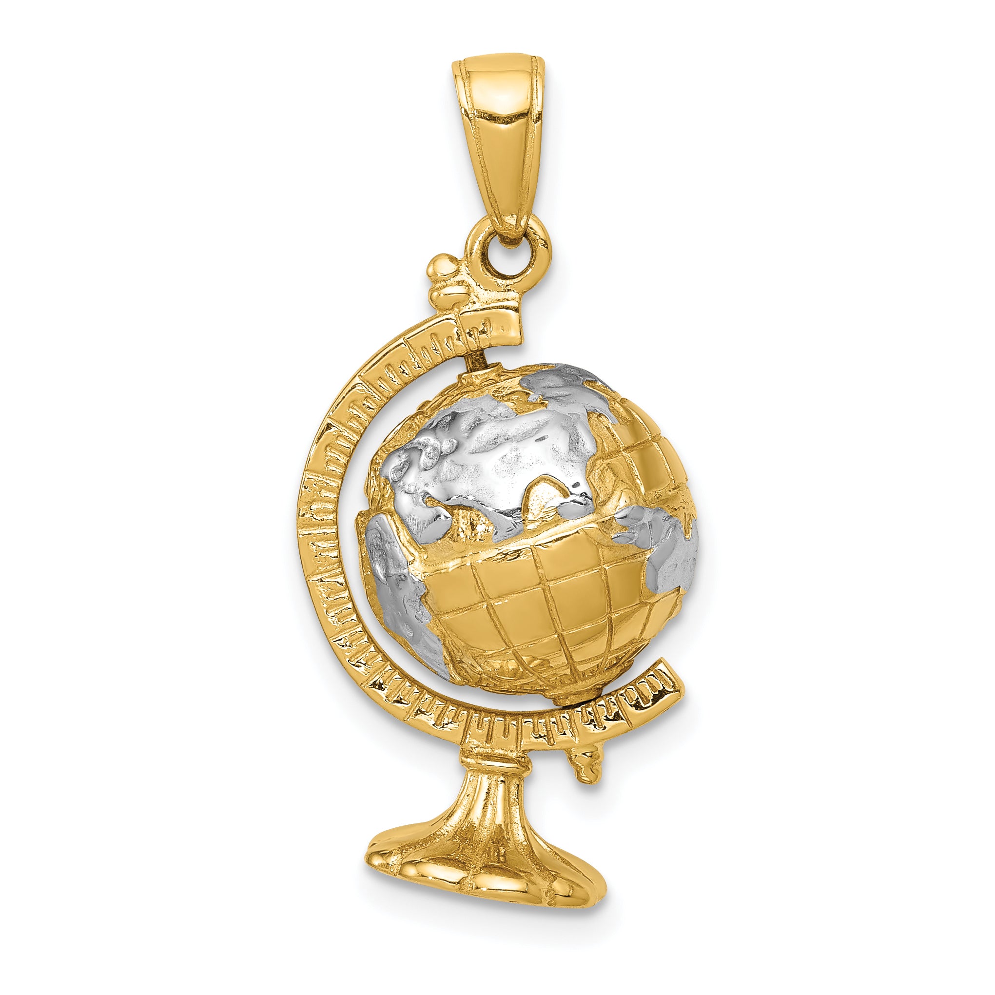 14K w/Rhodium 3-D Moveable Globe Pendant Main image