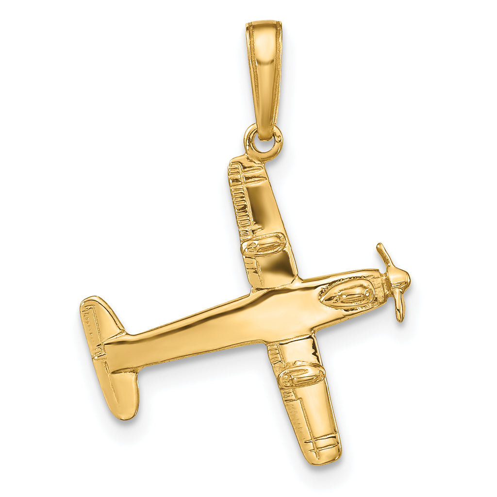 14K Gold 3D Low-Wing Airplane Pendant Polished for Men
