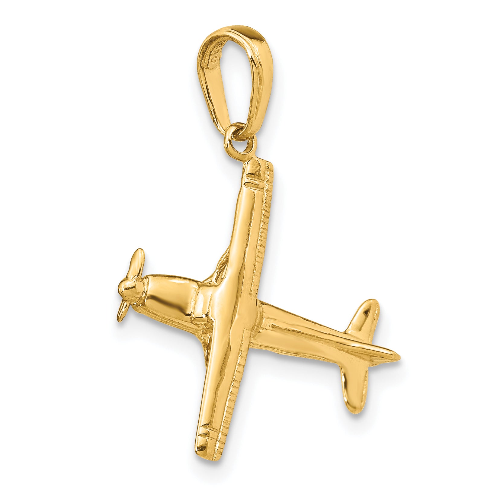 14K Gold 3D High-Wing Airplane Pendant for Men  Polished Finish