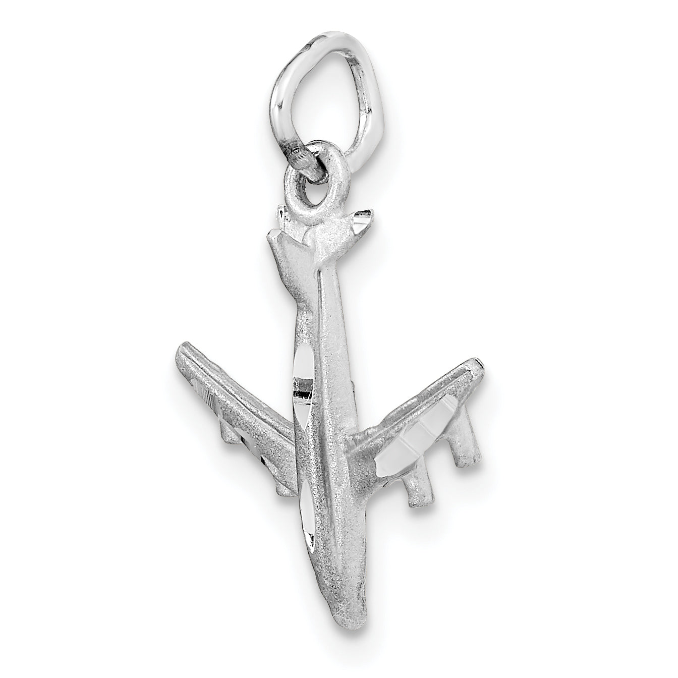 14K White Gold 3D Airplane Charm with Polished Rhodium Finish for Men