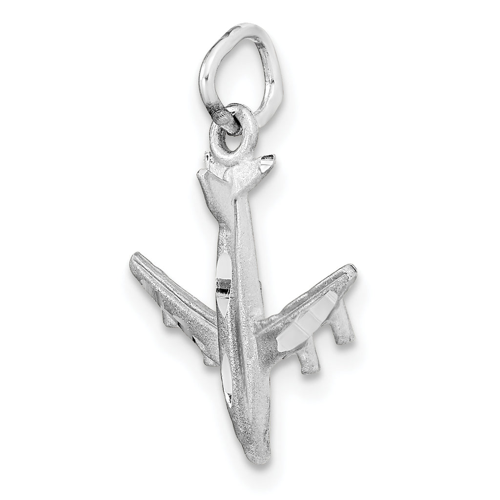 14K White Gold 3D Airplane Charm with Polished Rhodium Finish for Men