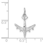 14K White Gold 3D Airplane Charm with Polished Rhodium Finish for Men