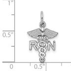 14K White Gold RN Charm with Polished Finish and Rhodium Plating