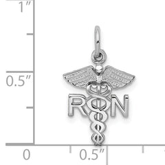14K White Gold RN Charm with Polished Finish and Rhodium Plating
