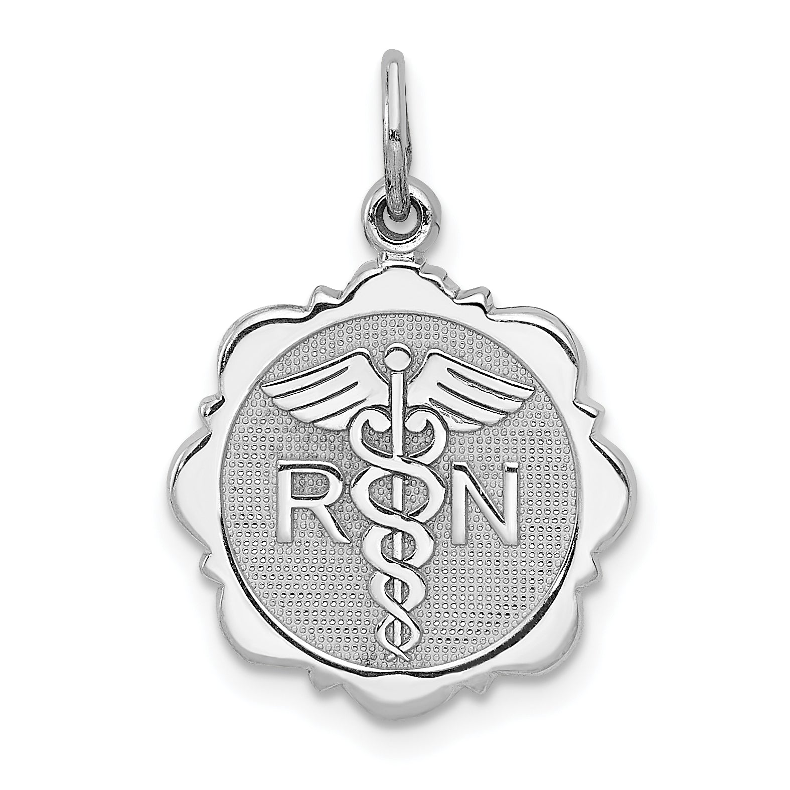 14k White Gold RN Registered Nurse Disc Charm Main image