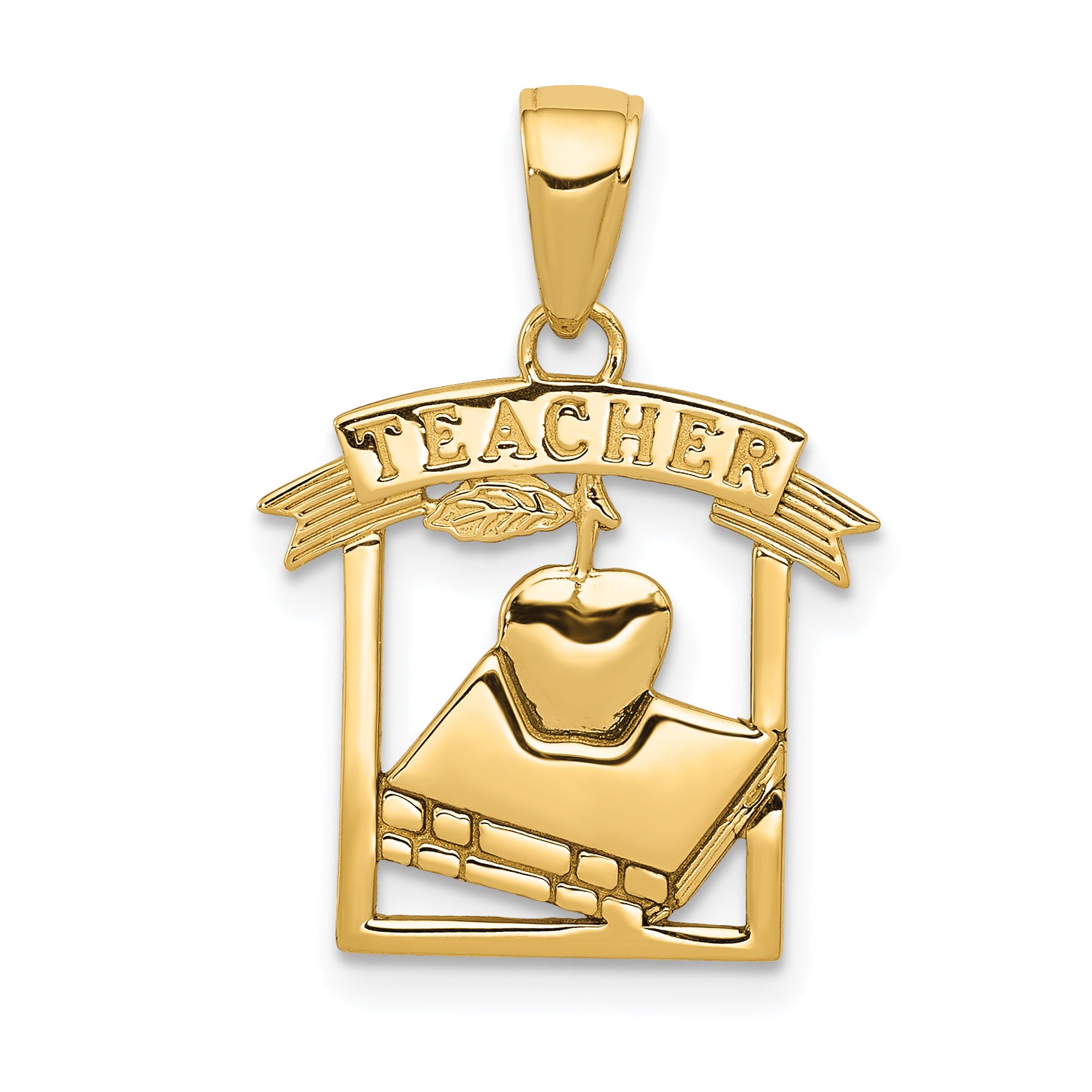 14k Polished Flat-Backed TEACHER Pendant Main image