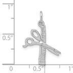 14K White Gold Diamond-Cut Comb and Scissors Charm  Polished 3D Design