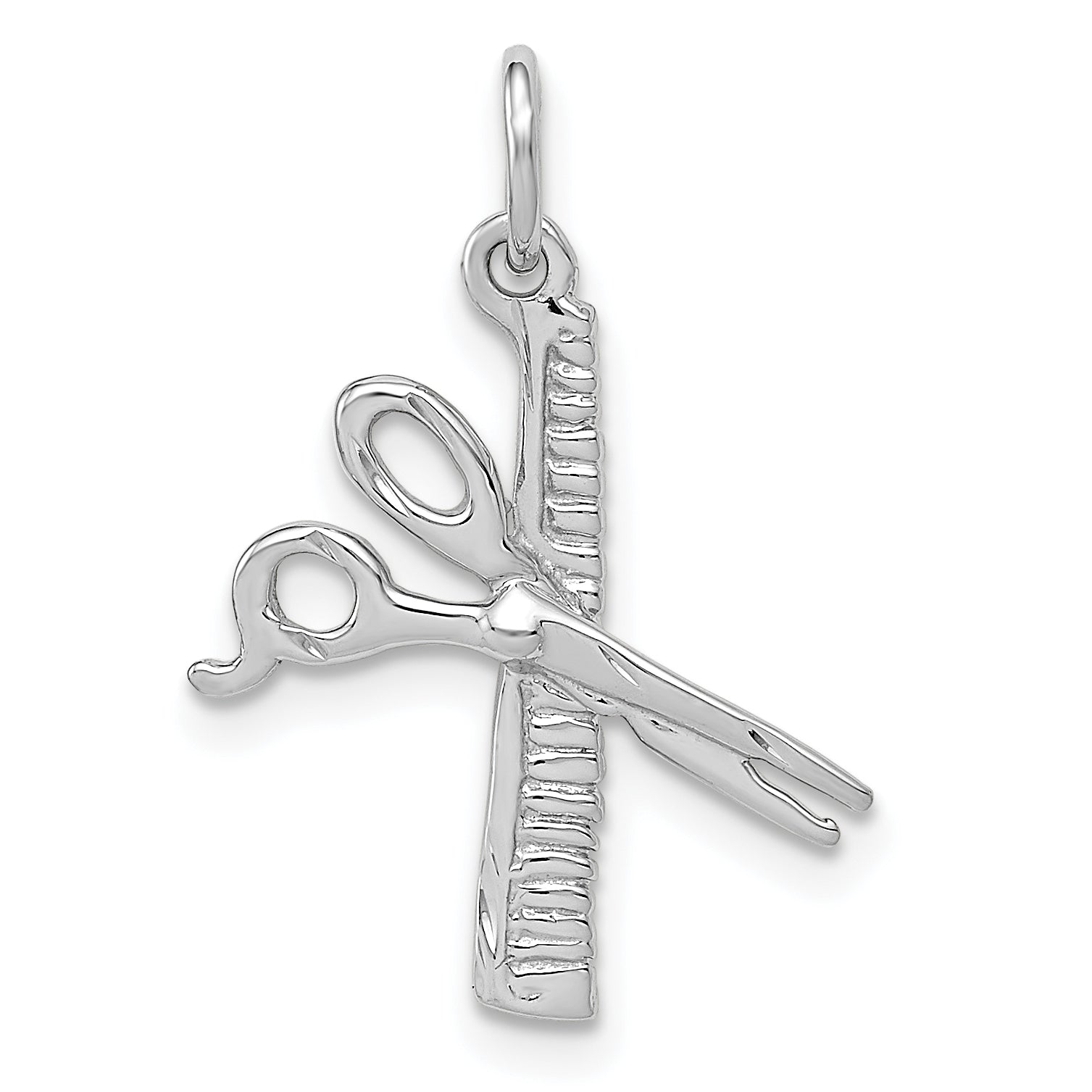 14k White Gold Satin Diamond-cut Comb and Scissors Charm Main image