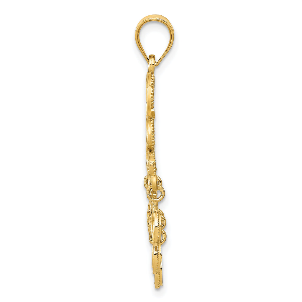 14K Gold Polished Diamond-Cut Chandelier Pendant  Elegant Solid Design