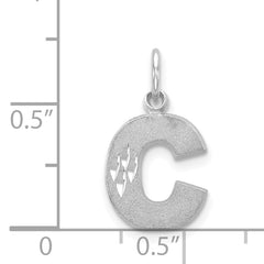 14K White Gold Satin Diamond-Cut Letter C Charm  Elegant Brushed Finish