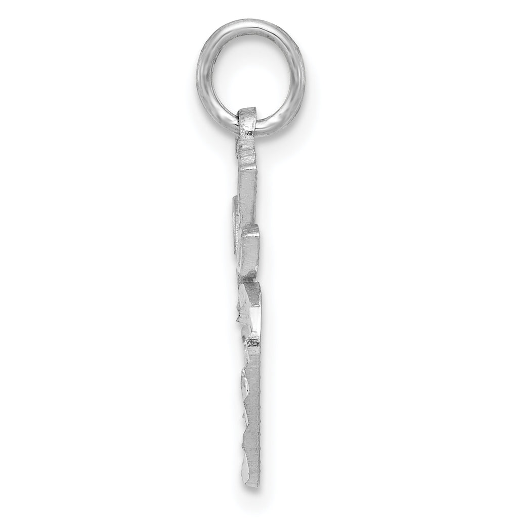 14K White Gold Diamond-Cut Apple Charm with Rhodium Plating Polished Finish