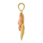 14K Two-Tone Gold Flower Pendant with Satin Diamond-Cut Finish