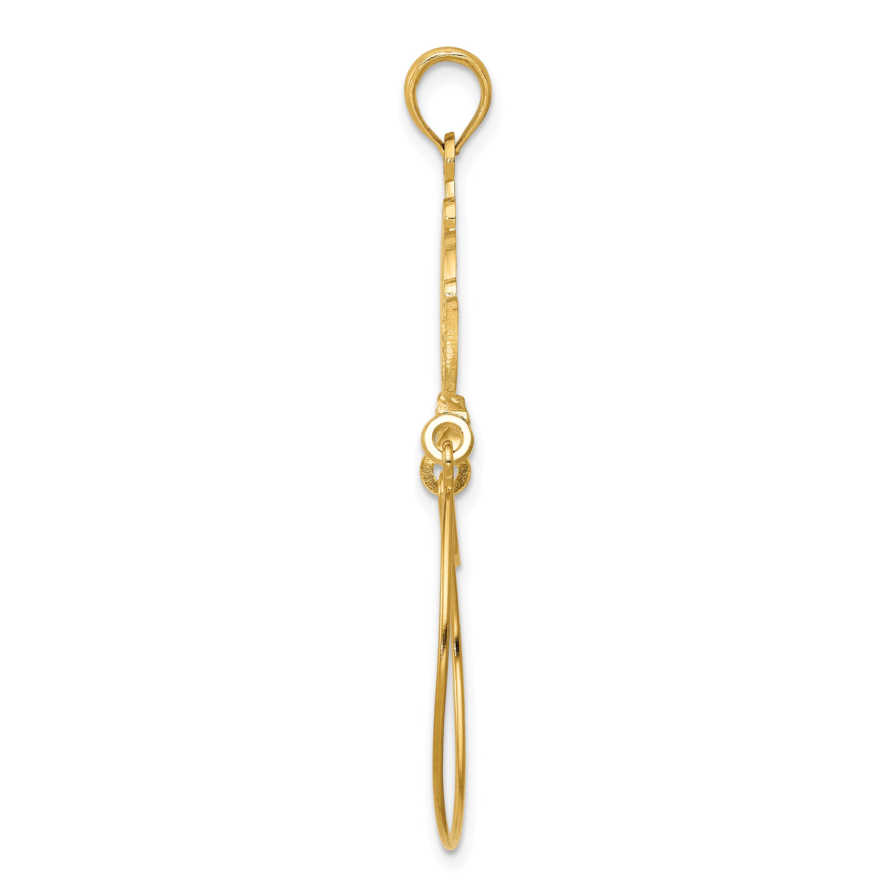 14K Gold Polished Ribbon Charm Holder Pendant  Elegant Solid Design