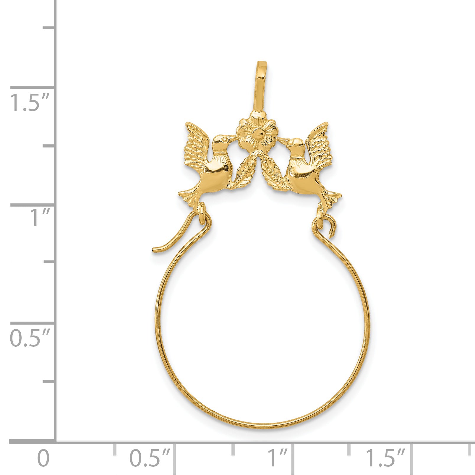 14K Gold Polished Doves and Bow Charm Holder Elegant Cast Design 35mm