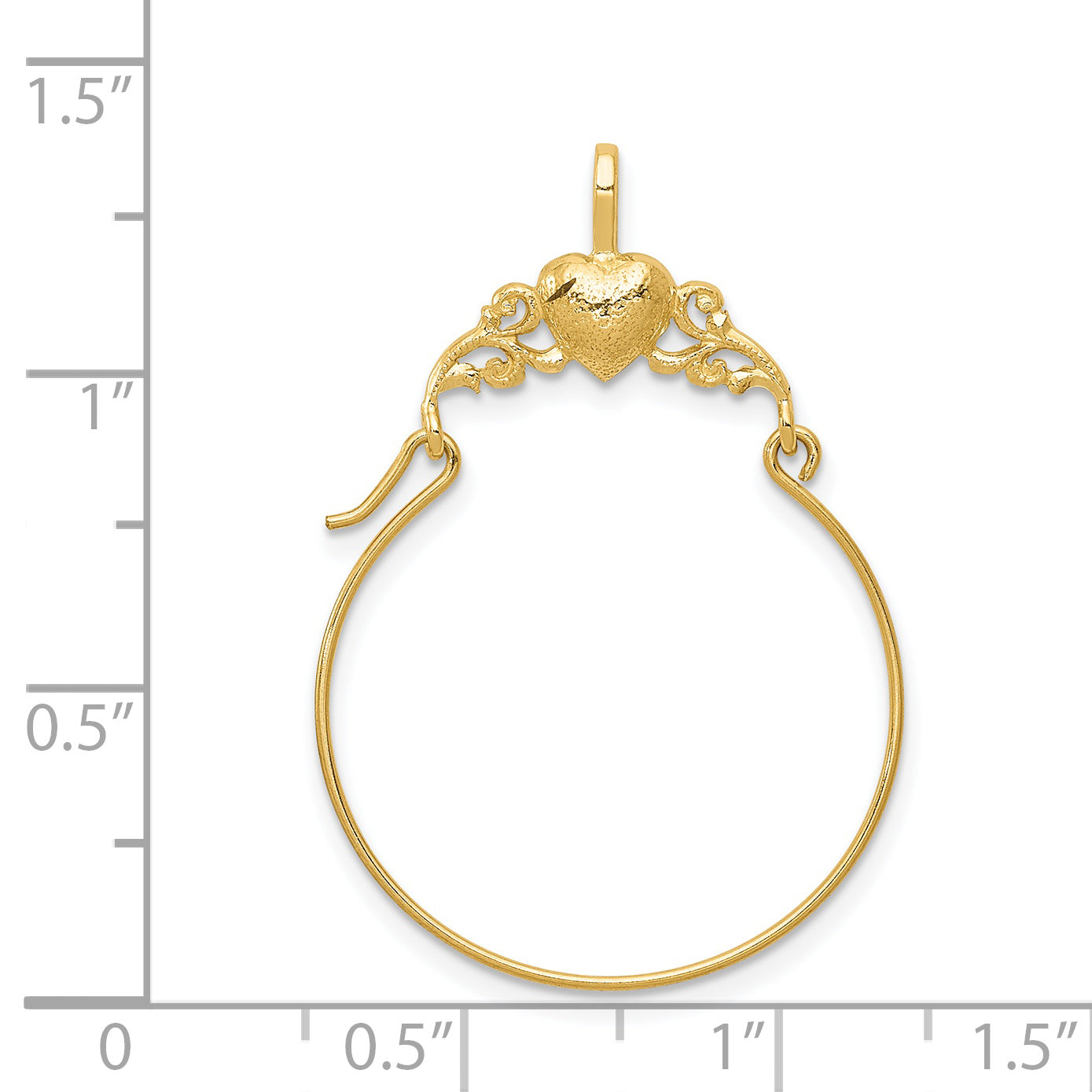 14K Gold Polished Heart Charm Holder Pendant  Elegant Solid Design