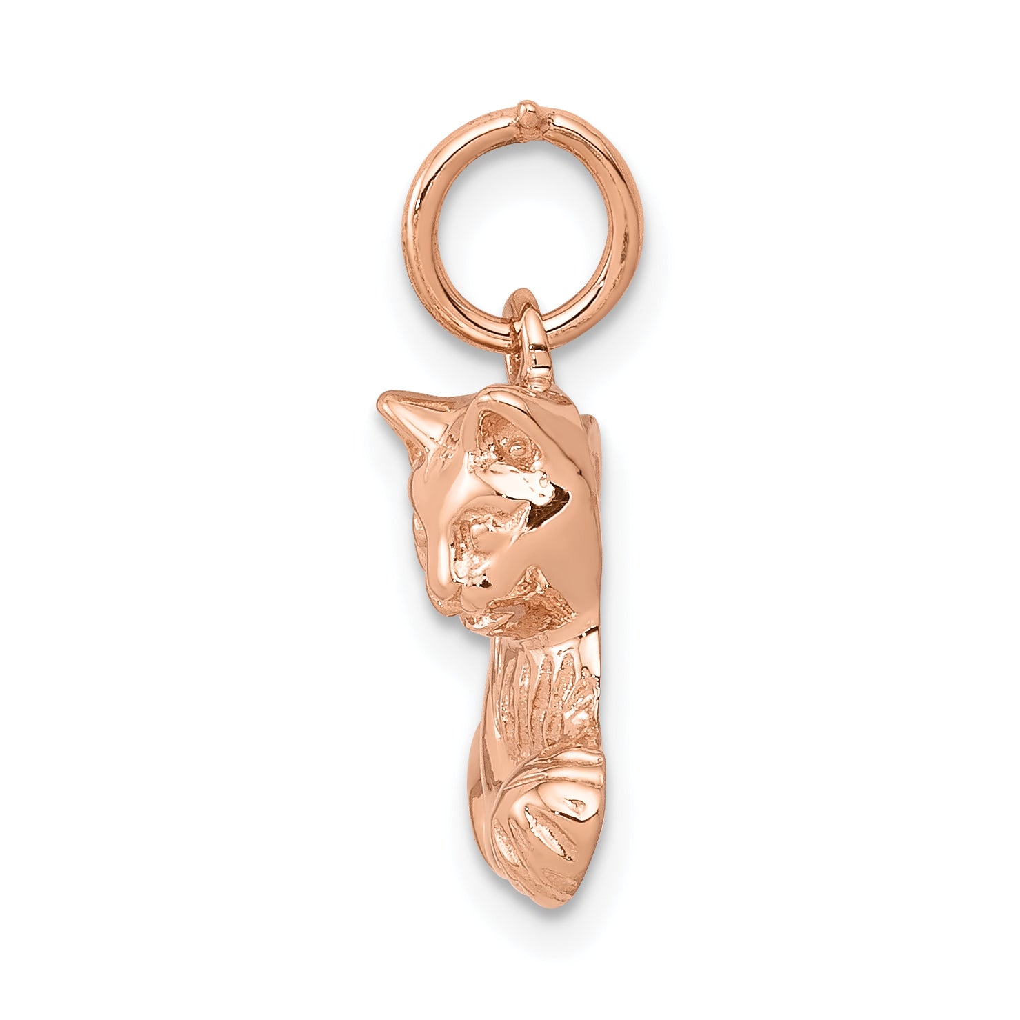 14K Rose Gold Polished Cat Charm Open-Backed Elegant Design 18mm
