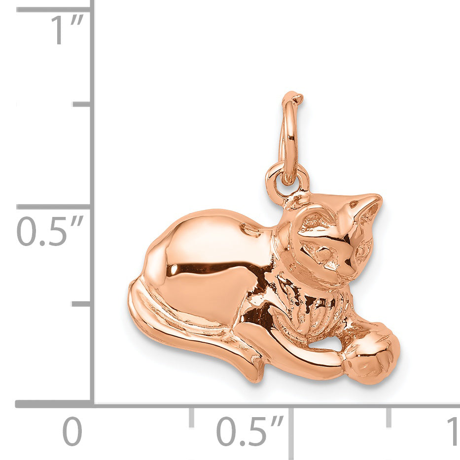 14K Rose Gold Polished Cat Charm Open-Backed Elegant Design 18mm