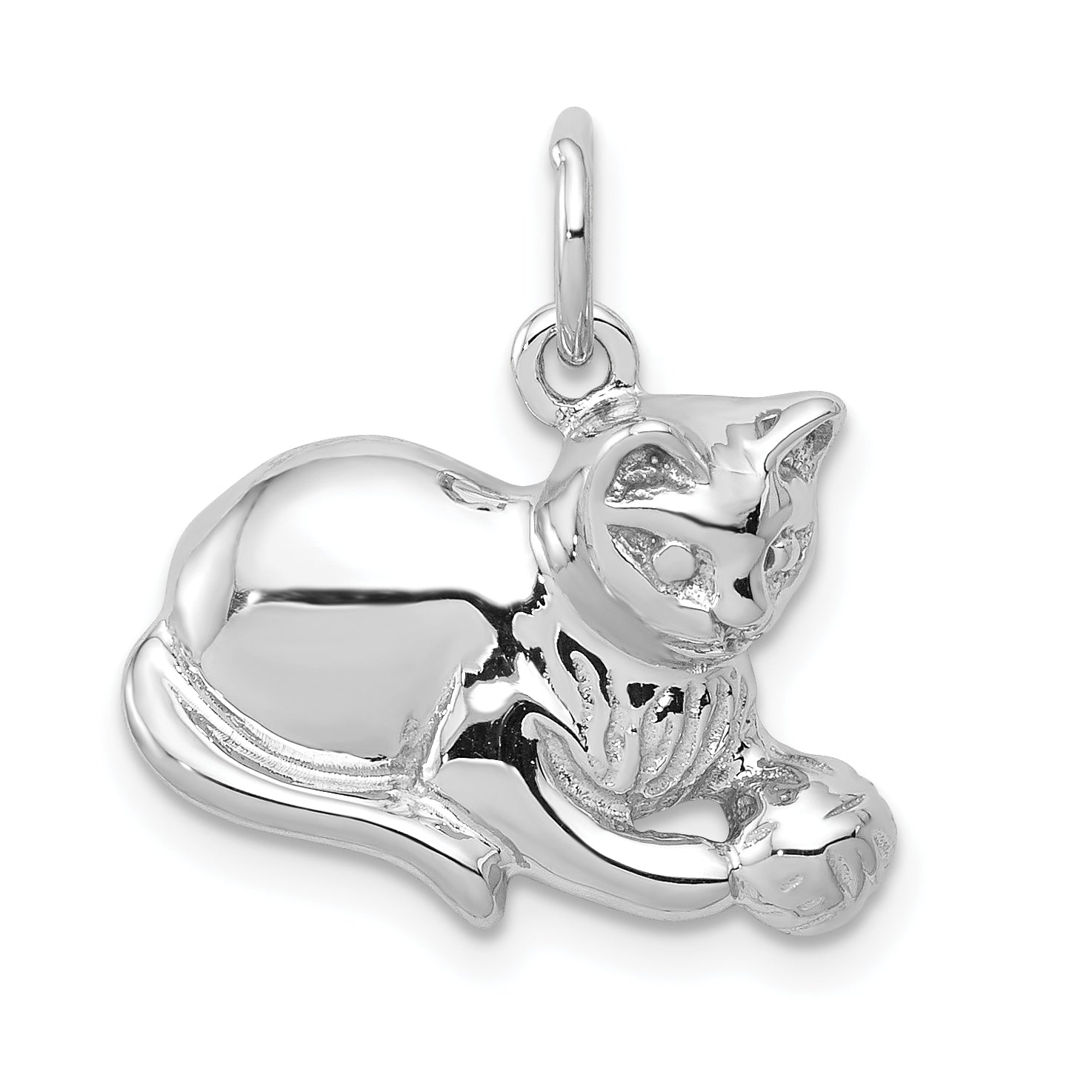 14k White Gold Polished Open-Backed Cat Charm Main image